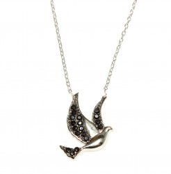 925 Sterling Silver Peace Dove Necklace with Black Cz - 3