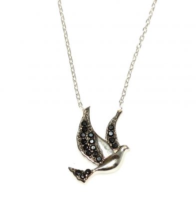 925 Sterling Silver Peace Dove Necklace with Black Cz - 3