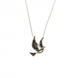 925 Sterling Silver Peace Dove Necklace with Black Cz - 4