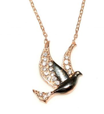 925 Sterling Silver Peace Dove Necklace with White CZ - 7