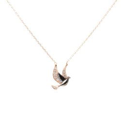 925 Sterling Silver Peace Dove Necklace with White CZ - 6