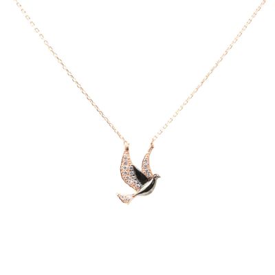 925 Sterling Silver Peace Dove Necklace with White CZ - 6
