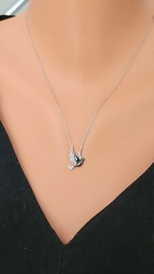 925 Sterling Silver Peace Dove Necklace with White CZ - 4