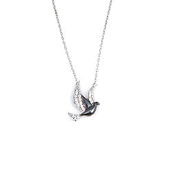 925 Sterling Silver Peace Dove Necklace with White CZ - 3