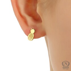 925 Sterling Silver Pineapple Stud Earrings- Gold Plated - Nusrettaki