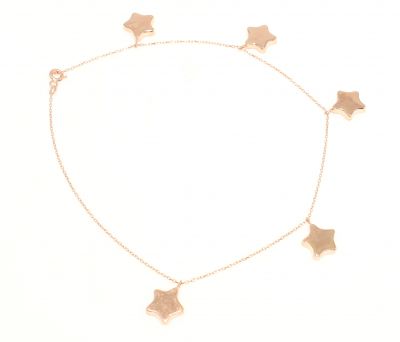 925 Sterling Silver Pink Color Star Anklet - 2
