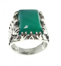 925 Sterling Silver Rectangle Green Agate Stone Scorpions Men Ring - 11
