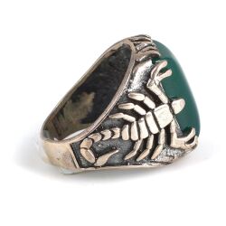925 Sterling Silver Rectangle Green Agate Stone Scorpions Men Ring - 4