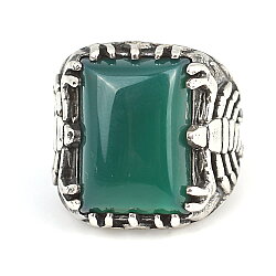 925 Sterling Silver Rectangle Green Agate Stone Scorpions Men Ring - 5