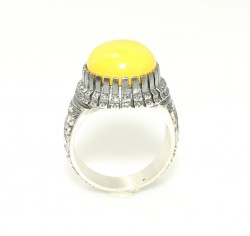 925 Sterling Silver Rose Design Handcarved Men Ring with Amber - 7
