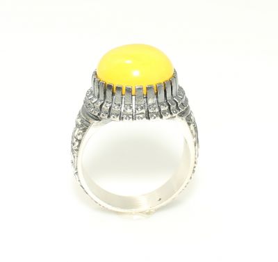 925 Sterling Silver Rose Design Handcarved Men Ring with Amber - 7
