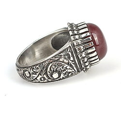 925 Sterling Silver Rose Design Handcarved Men Ring with Amber - 4