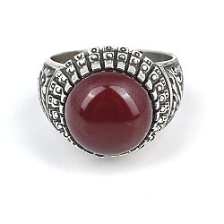 925 Sterling Silver Rose Design Handcarved Men Ring with Amber - 5