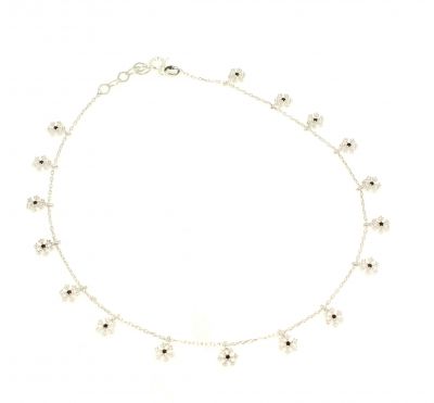 925 Sterling Silver Snowflake Anklet with Black Cz - 4