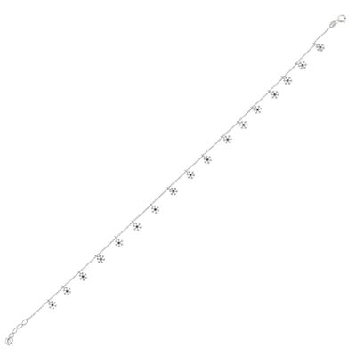 925 Sterling Silver Snowflake Anklet with Black Cz - 3