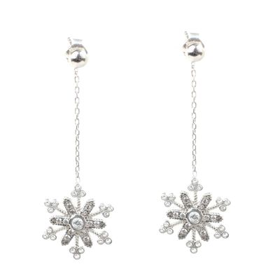 925 Sterling Silver Snowflake Design Chandelier Earrings - 2