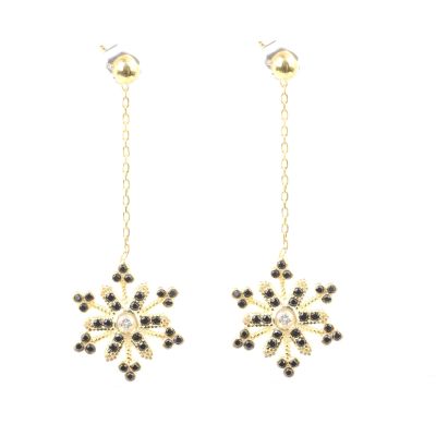 925 Sterling Silver Snowflake Design Chandelier Earrings, Gold Plated - 2