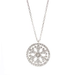 925 Sterling Silver Snowflake in a Hoop Necklace with White Zirconium - 14