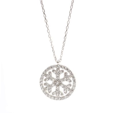 925 Sterling Silver Snowflake in a Hoop Necklace with White Zirconium - 14