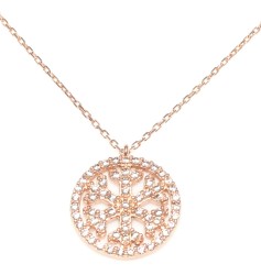 925 Sterling Silver Snowflake in a Hoop Necklace with White Zirconium - 15