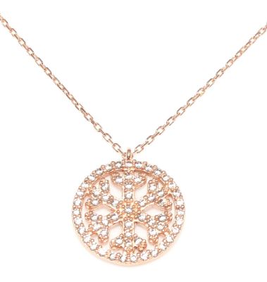 925 Sterling Silver Snowflake in a Hoop Necklace with White Zirconium - 15