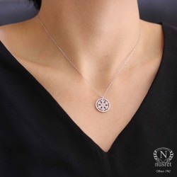 925 Sterling Silver Snowflake in a Hoop Necklace with White Zirconium - 7