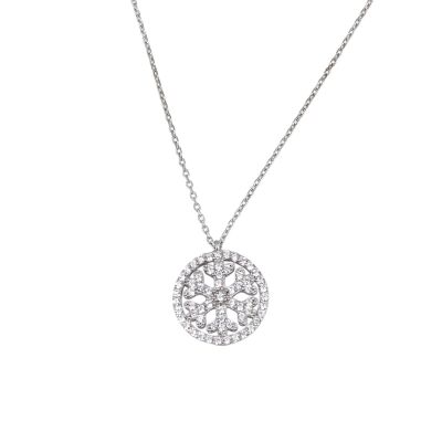 925 Sterling Silver Snowflake in a Hoop Necklace with White Zirconium - 10