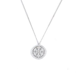 925 Sterling Silver Snowflake in a Hoop Necklace with White Zirconium - 11