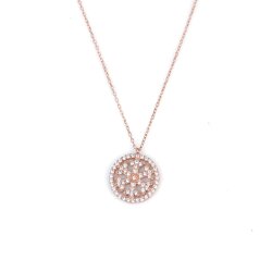 925 Sterling Silver Snowflake in a Hoop Necklace with White Zirconium - 9