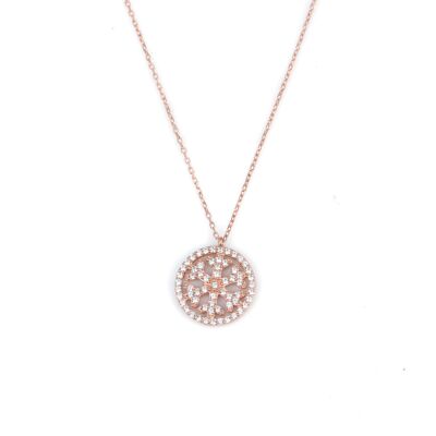 925 Sterling Silver Snowflake in a Hoop Necklace with White Zirconium - 9