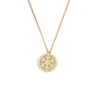 925 Sterling Silver Snowflake in a Hoop Necklace with White Zirconium - 8