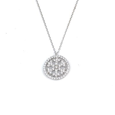 925 Sterling Silver Snowflake in a Hoop Necklace with White Zirconium - 3