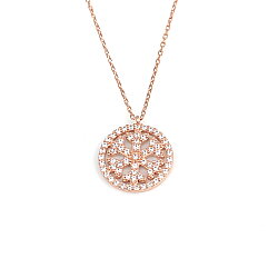 925 Sterling Silver Snowflake in a Hoop Necklace with White Zirconium - 5