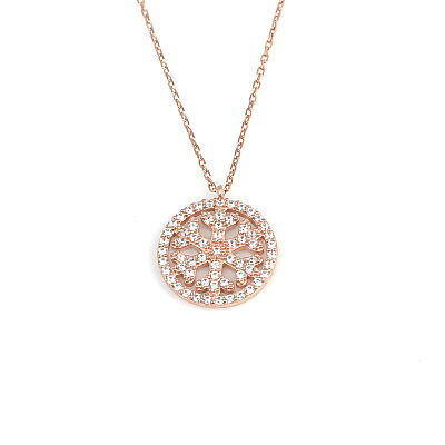 925 Sterling Silver Snowflake in a Hoop Necklace with White Zirconium - 5