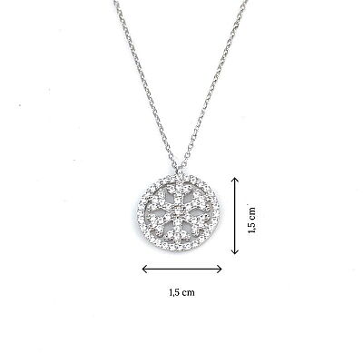 925 Sterling Silver Snowflake in a Hoop Necklace with White Zirconium - 2