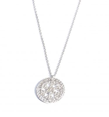 925 Sterling Silver Snowflake in a Hoop Necklace with White Zirconium - 13