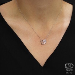 925 Sterling Silver Spiral Heart Necklace with White Cz - 8