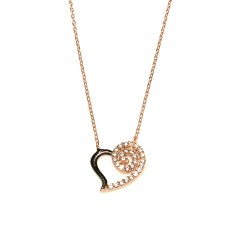 925 Sterling Silver Spiral Heart Necklace with White Cz - 9