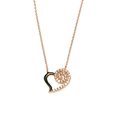 925 Sterling Silver Spiral Heart Necklace with White Cz - 9