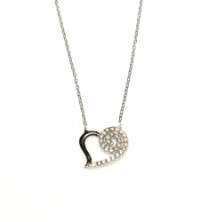 925 Sterling Silver Spiral Heart Necklace with White Cz - 10