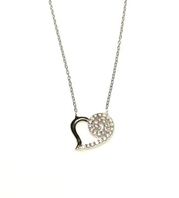 925 Sterling Silver Spiral Heart Necklace with White Cz - 10