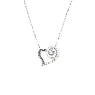 925 Sterling Silver Spiral Heart Necklace with White Cz - 4