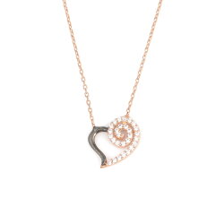 925 Sterling Silver Spiral Heart Necklace with White Cz - 6