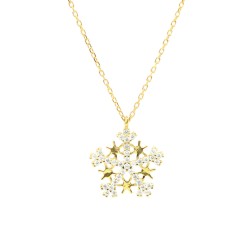 925 Sterling Silver Star Snowflake Necklace with Black Cz - 11