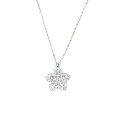 925 Sterling Silver Star Snowflake Necklace with Black Cz - 5