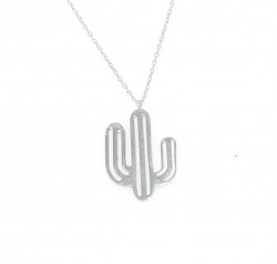 925 Sterling Silver Thick Wire Cactus Dainty Necklace, White Gold Plated - 8