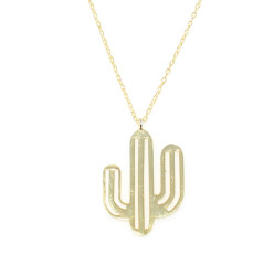 925 Sterling Silver Thick Wire Cactus Dainty Necklace, White Gold Plated - 6