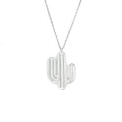 925 Sterling Silver Thick Wire Cactus Dainty Necklace, White Gold Plated - 3