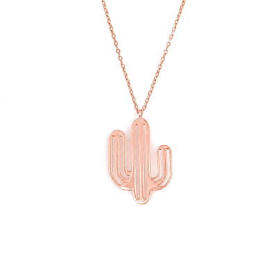 925 Sterling Silver Thick Wire Cactus Dainty Necklace, White Gold Plated - 4