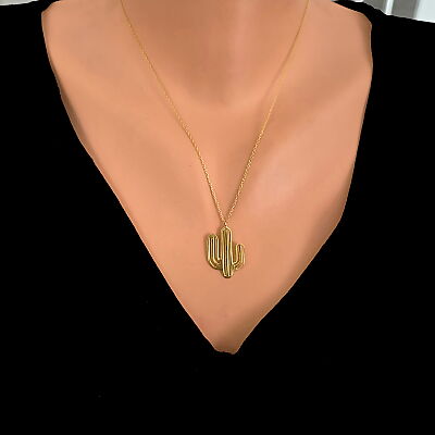 925 Sterling Silver Thick Wire Cactus Dainty Necklace, White Gold Plated - 1